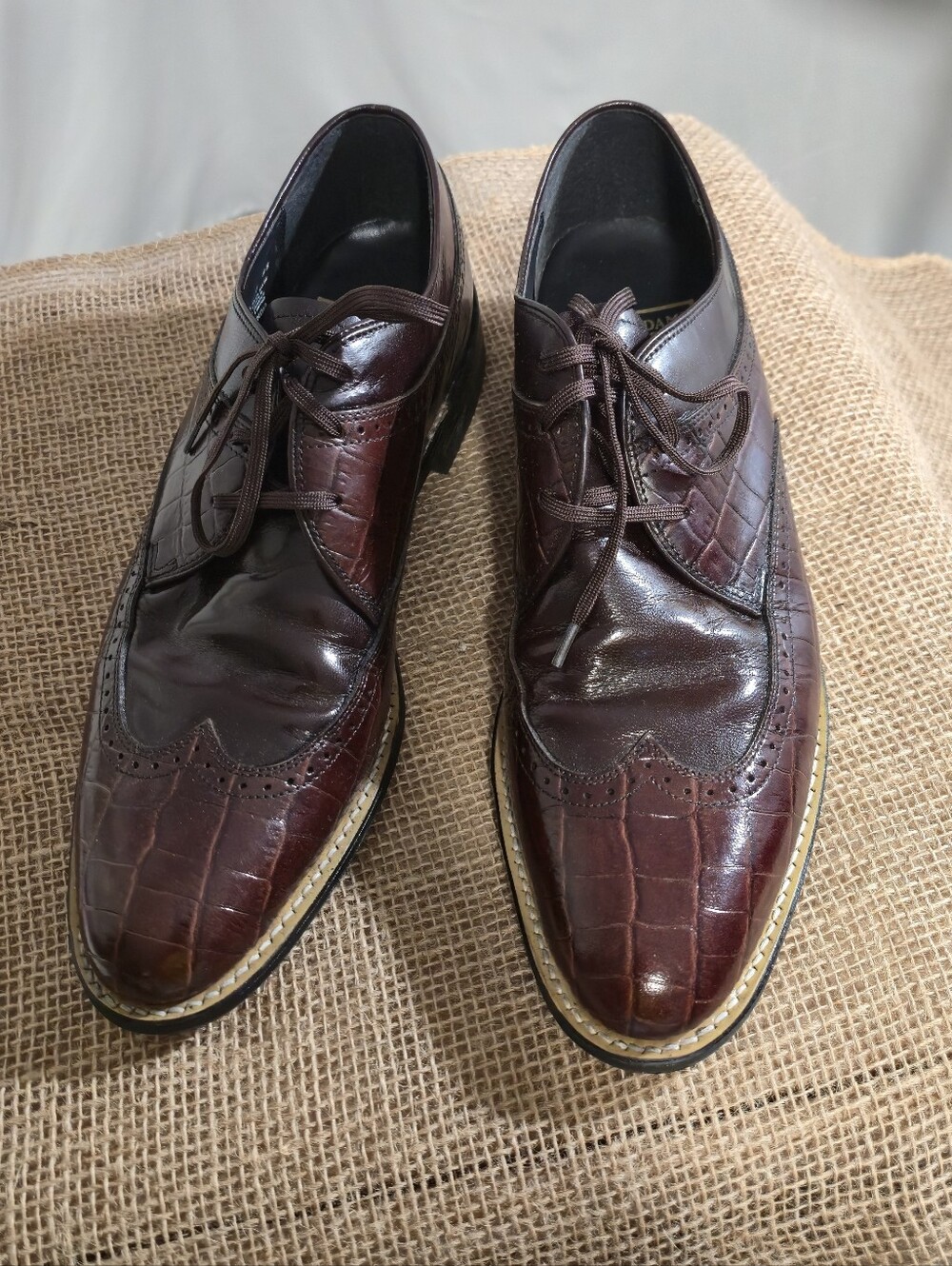 Stacy Adams Men's Burgundy Brown Croc-Embossed Wingtip Oxfords